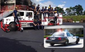 Fire truck and police car